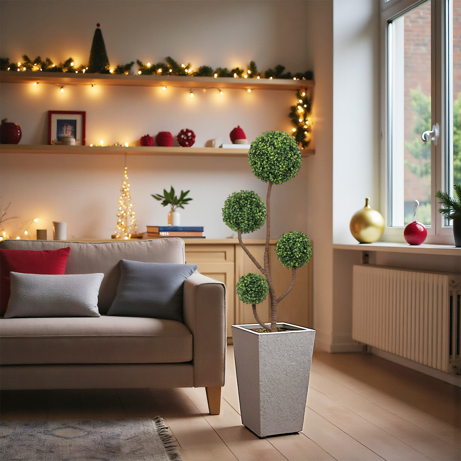 4ft Spiral Topiary Trees Artificial Outdoor Set of 2, 47.2 inch Faux Boxwood Plants Outside - All-Year Green Fake Twisted Tree for Garden Front Porch Planter Decor 4 Foot