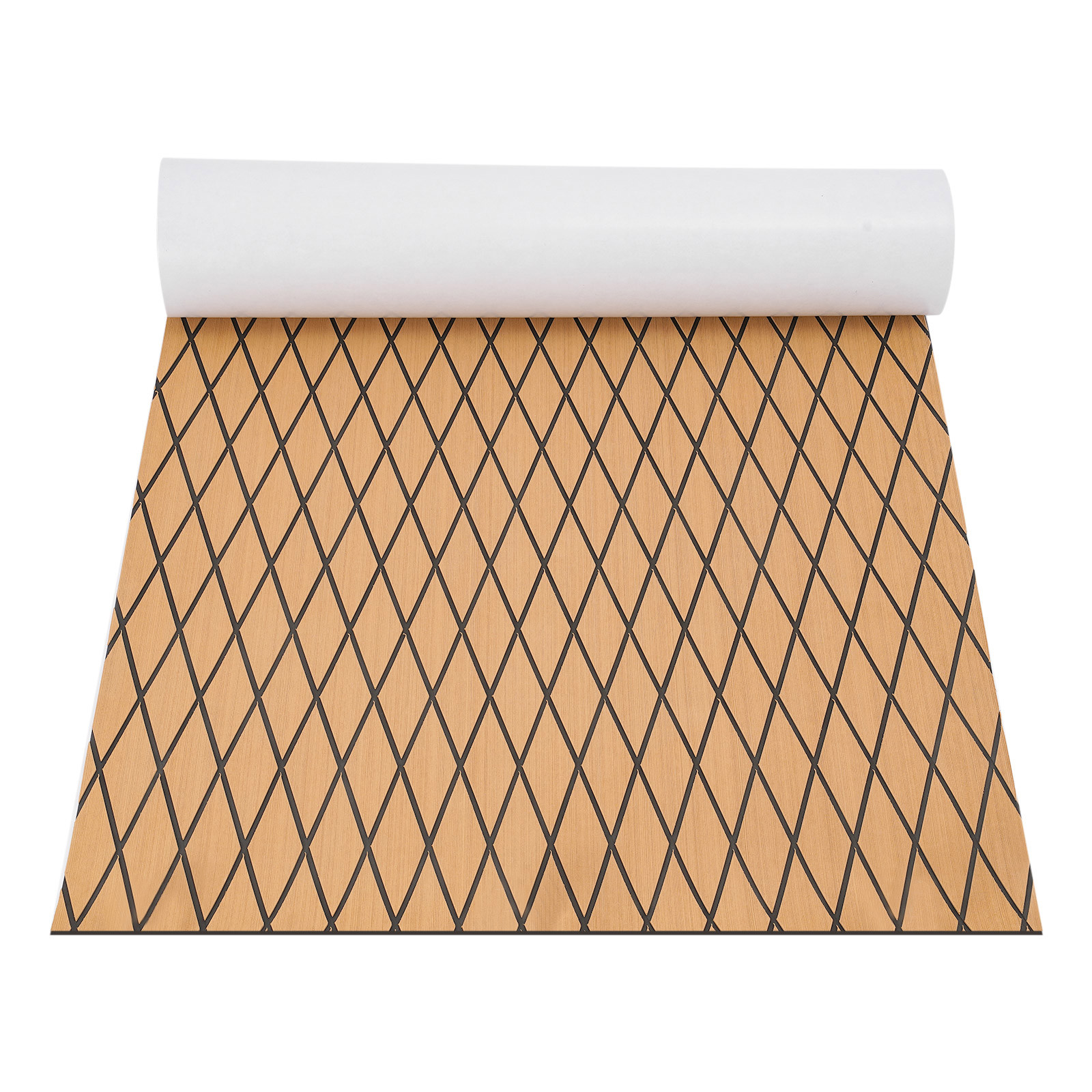 ToppiJoy 94.5*35.5in EVA Boat Flooring Foam, Rhombic Pattern Non-Slip Grip Mat Supports Free Cutting, Self-Adhesive Flooring for Motorboat RV Yacht Kayak Swim Platform(Black+Light Brown)