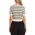 thumbnail image 3 of INSPIRE CHIC Short Sleeve Striped Top for Women Crew Neck t Shirts 2026 Summer Knit Casual Cropped Pullover Sweater S Beige, 3 of 5
