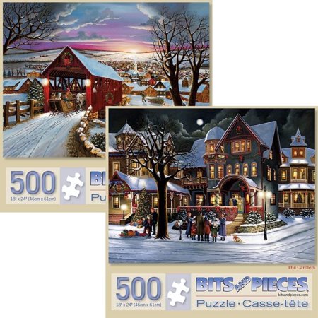 Bits And Pieces 500-Piece Winter Scene Jigsaw Puzzles for Adults with Holiday Lights - Set of Two