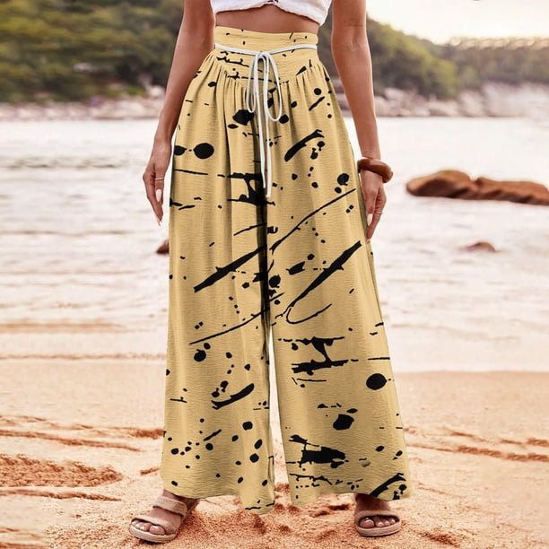 Puntoco Pantalón Ancho Con Cordón Y Estampado De Lunares Para Mujer, Color Beige, L