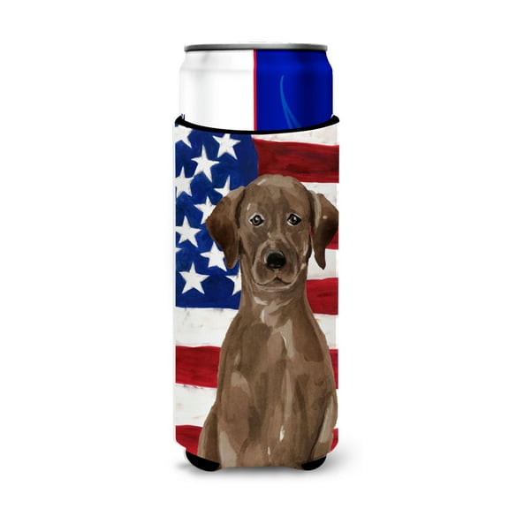 Carolines Treasures BB9365MUK Chocolate Labrador Patriotic Michelob Ultra Hugger for slim cans  Slim Can multicolor