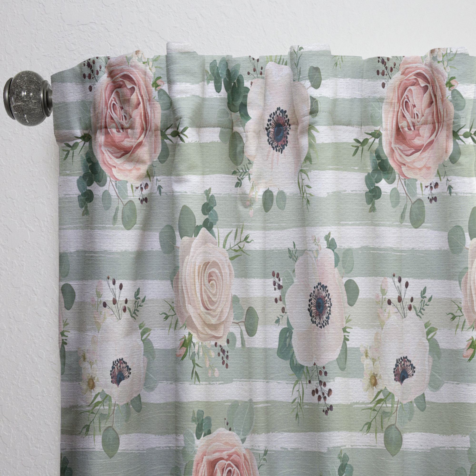 Designart 'Retro Pattern Over Floral III' Mid-Century Modern Curtain Panel