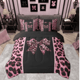 thumbnail image 3 of Feelyou Leopard Print Bowknot Twin Bedding Sets 7-Piece, Kawaii Pink Cheetah Polkadots Bedding Comforter Set, Teens Kids Boys Girls Reversible Sheet Sets, Luxury Bedroom Decor, 3 of 9