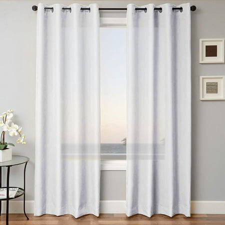 2 PANEL MIRA  SOLID WHITE  SEMI SHEER WINDOW FAUX SILK ANTIQUE BRONZE GROMMETS CURTAIN DRAPES 55 WIDE X 84" LENGTH