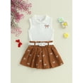 thumbnail image 2 of aturustex Little Girls 2pcs Skirts Outfits 12M 18M 2T 3T 4T 5T Toddler Baby Sleeveless Ribbed Vests Bow Embroidery Waistcoats Lapel Neck Tank Tops+ Plmmer Clothes Beachwear for Holiday Party, 2 of 7