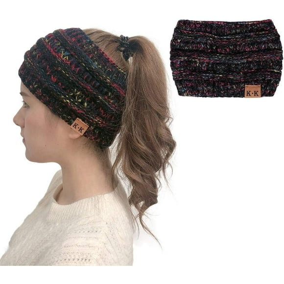 shiyou-Womens Beanie Hats - Winter Knitted Headband Warm Knit Headwear Ear Warmer Ponytail Toque Horsetail Messy Bun Hats