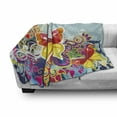 thumbnail image 3 of Colorful Soft Flannel Fleece Throw Blanket, Butterflies and Floral Ornamanets Fantasy Design Colorful Vibrant Wings Artwork, Cozy Plush for Indoor and Outdoor Use, 50" x 70", Multicolor, by Ambesonne, 3 of 6