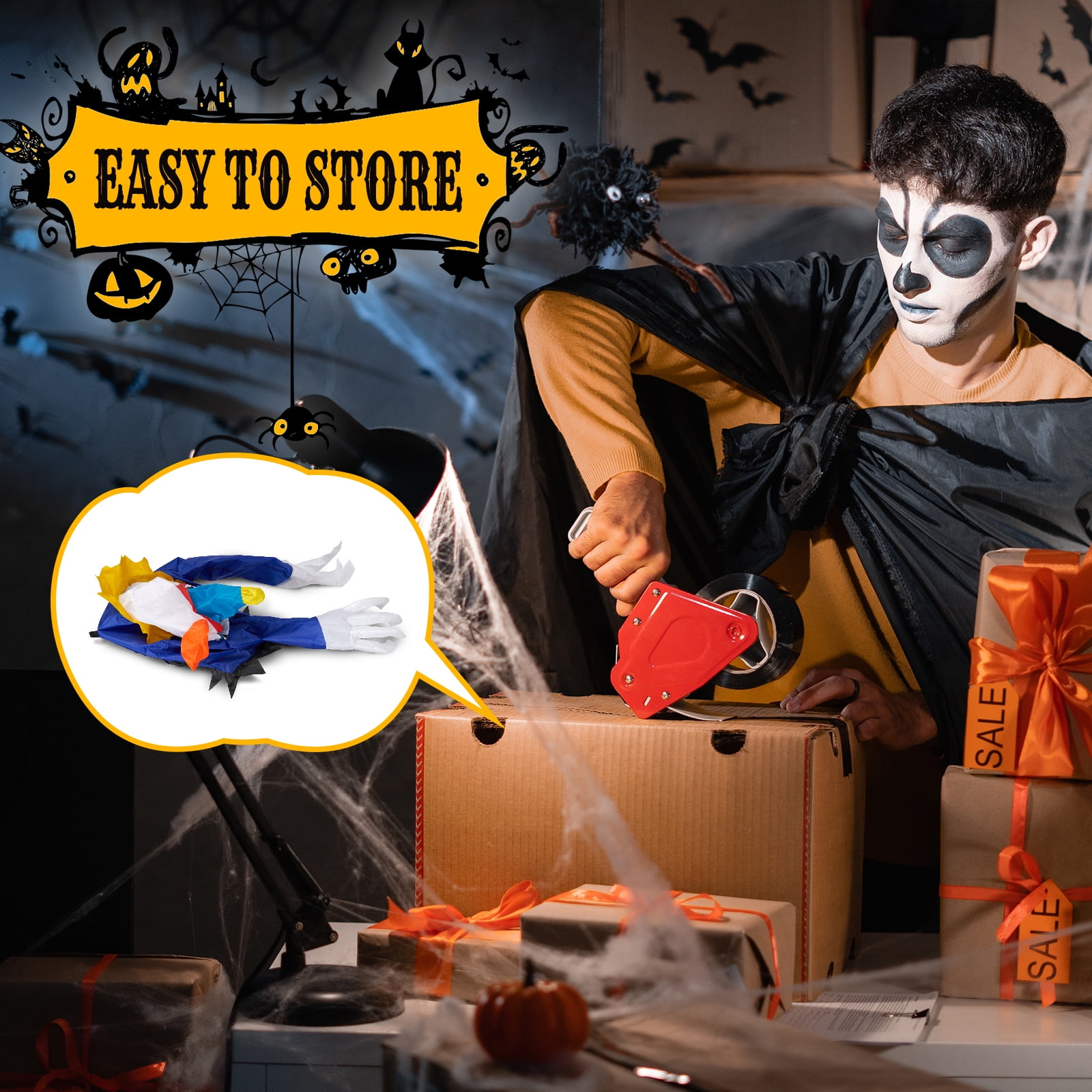 3.3 FT Halloween Inflatable Clown Decoration Spooky Clown Broke Out from Window Scary Blow up Decor with Built-in LED Lights for Indoor Outdoor
