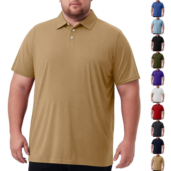 Big and Tall Polo Shirts for Men Button Collar Summer Plus Size Shirts Business Casual Short Sleeve Oversized Tshirts, 3XL