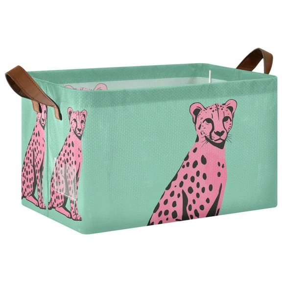 Yayeee Foldable Storage Basket for Shelves with Handles Waterproof Cloth Bins, Pink Cheetah