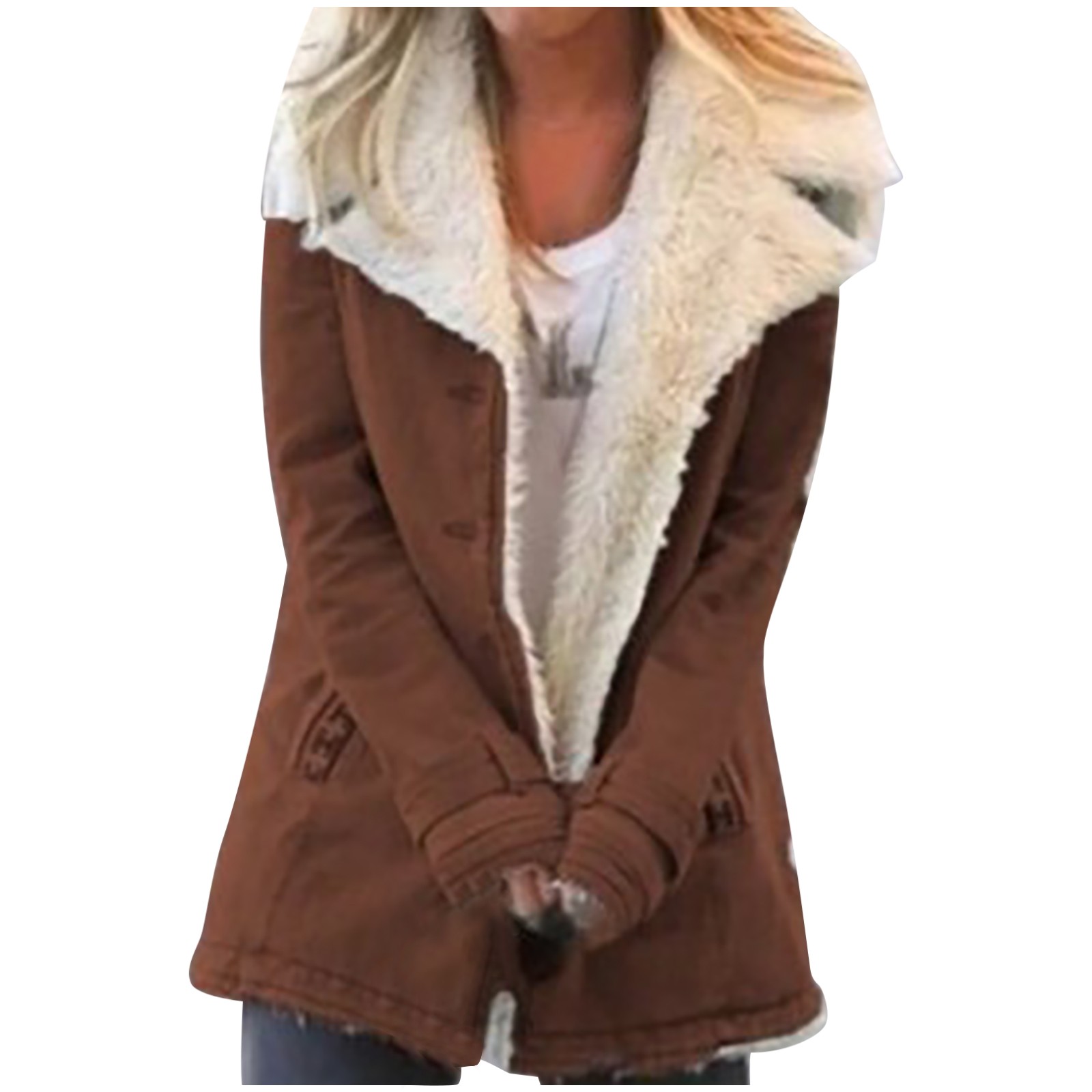 VEKDONE 2023 Clearance Denim Coat Women Ripped Jean Jacket Fleece Linned Button Boyfriend Coat with Faux Fur Hooded Oversize Outwear Plus Size - image 1 of 6