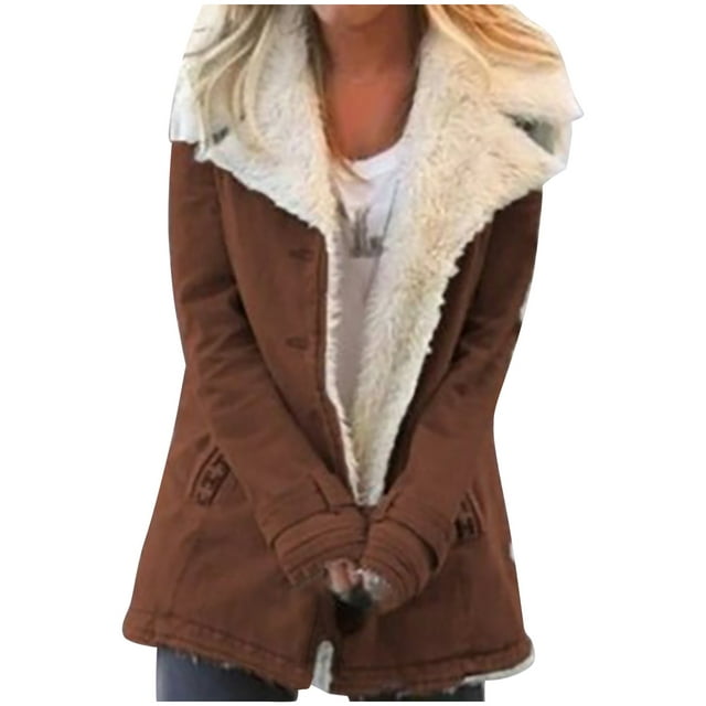 VEKDONE 2023 Clearance Denim Coat Women Ripped Jean Jacket Fleece Linned Button Boyfriend Coat with Faux Fur Hooded Oversize Outwear Plus Size