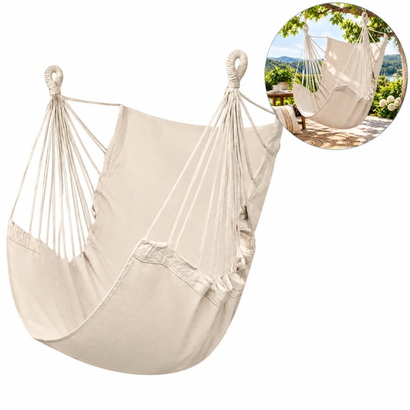 Sunaoming Polyester-Cotton Canvas Solid Hanging Hammock Swing Chair, 1 Person, Off-White