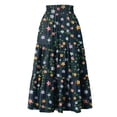 thumbnail image 4 of Women’s High Waist Floral Print Maxi Skirt with Elastic Waistband and Drawstring Bohemian Style A-Line Long Skirt for Casual Wear Dark Blue XL, 4 of 6