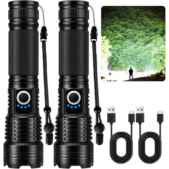 Rechargeable Flashlights 99000 High Lumens - 2 Pack, Super Bright LED Flashlight Rechargeable with 5 Light Modes, High Powered & IPX7 Waterproof Flash Light for Camping, Home