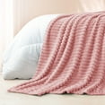 thumbnail image 5 of Exclusivo Mezcla Fleece Throw Blanket for Couch, Super Soft 3D Striped Jacquard Blanket, Lightweight Fuzzy Cozy Blankets, Pink, 50"x60", 5 of 8