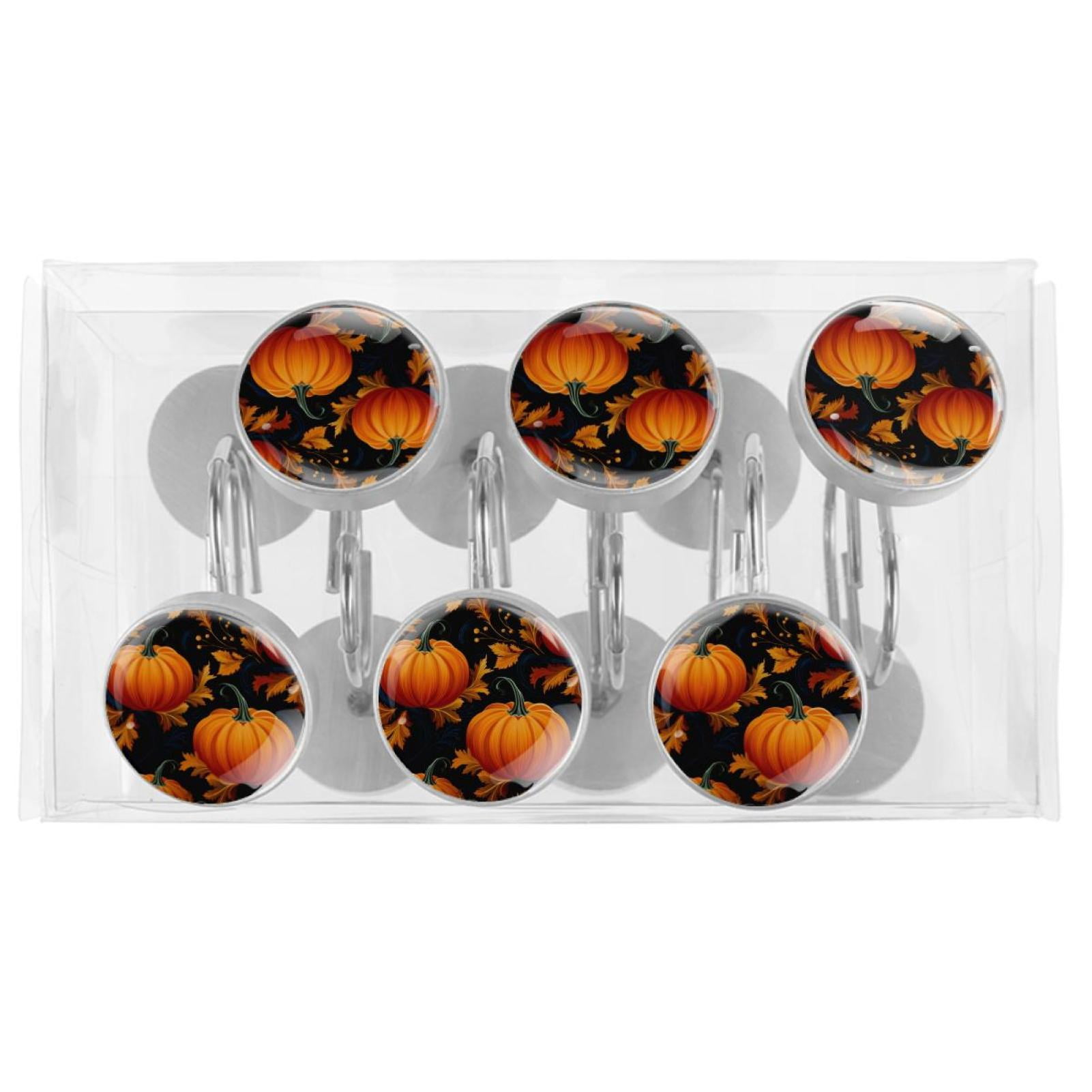Pumpkin Shower Curtain Hooks （Set of 12） for Home Hotel Shower Rods Bathroom Crystal Glass Print Stainless Steel Round Curtain Hooks