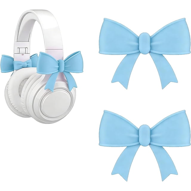 Leodye 2PCS Silicone Bow Headphone Decor Clips Cute Fashionable Accessory Headphone Earphone Coquettish Decor Attachment