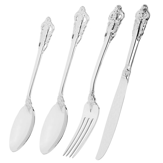 Tenedores, cuchillos y cucharas de acero inoxidable para una cena ecológica Juego de cubiertos sostenible