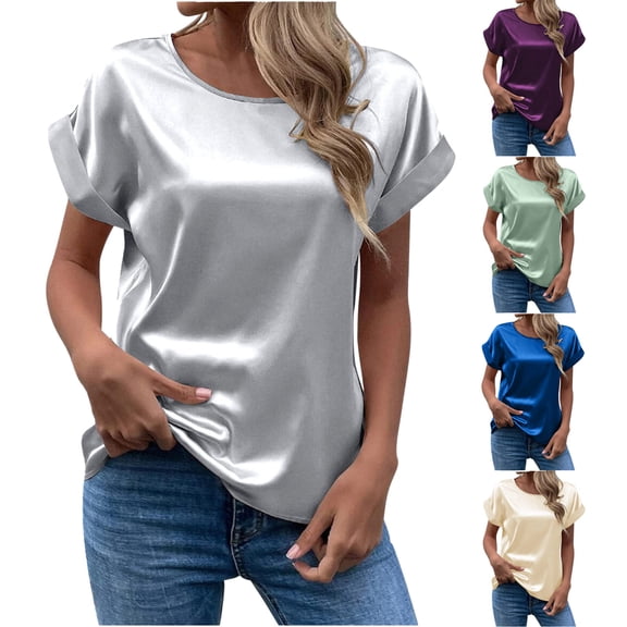 Dgankt Womens Short Sleeve Tops Loose Solid Crew Neck Short Sleeve Summer Basic Casual T-shirt,Sizes S-2XL