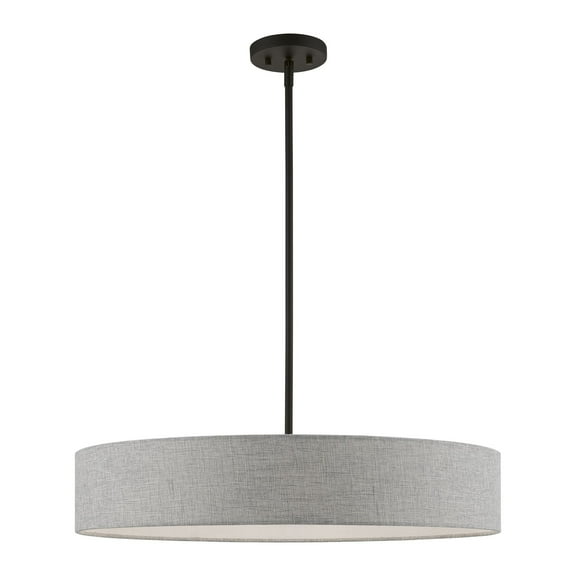 46145-04 Livex Lighting Elmhurst - 5 Light Large Drum Pendant In Timeless Style-13.5 Inches Tall and 26 Inches Wide-Black Finish    -Traditional
