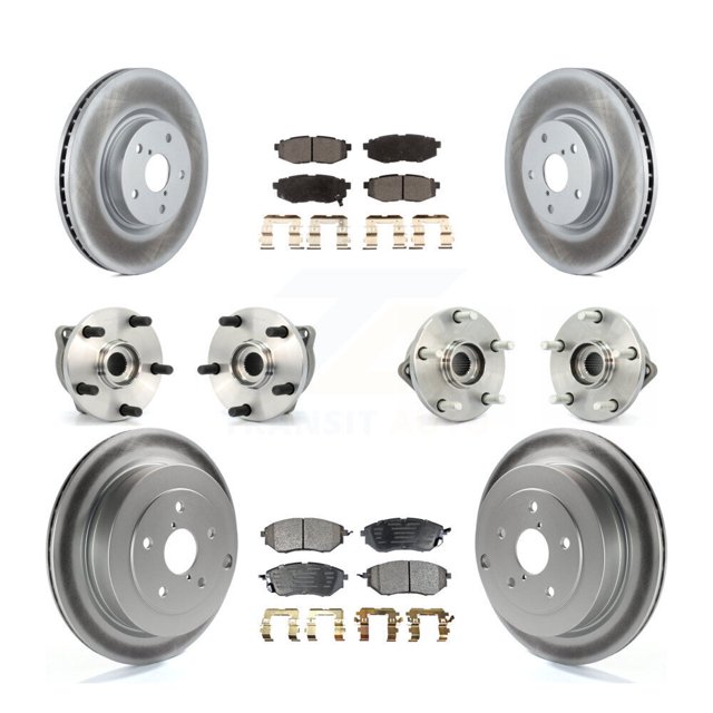Transit Auto Front Rear Hub Bearings Assembly Coated Disc Brake Rotors and Ceramic Pads Kit (10Pc) for Car 2008-2014 Subaru Tribeca - Left Right Side (Driver Passenger) KBB-112643