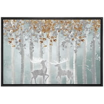 wall26 Canvas Print Wall Art Elk, Deer, Stag Silhouette in Brown Leaf Forest Nature Wilderness Mixed Media Modern Art Rustic Landscape Relax/Calm for Living Room, Bedroom, Office - 24"x36"