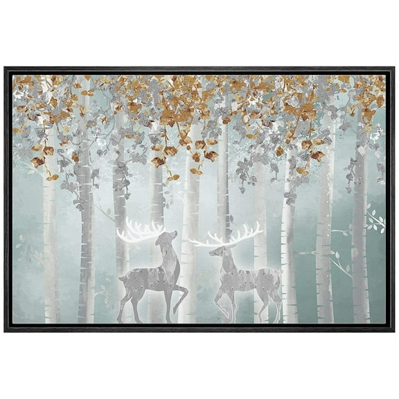 wall26 Canvas Print Wall Art Elk, Deer, Stag Silhouette in Brown Leaf Forest Nature Wilderness Mixed Media Modern Art Rustic Landscape Relax/Calm for Living Room, Bedroom, Office - 16"x24"