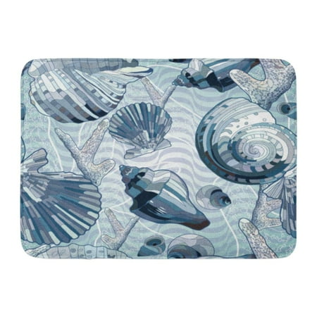 Shell Rug GODPOK Mosaic Blue Sea Pattern in Nautical Style with Seashells Wave Shell Rug Doormat Bath Mat 23.6x15.7 inch ()