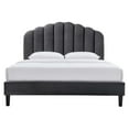 thumbnail image 6 of Platform Bed Frame, Full Size, Charcoal Grey Gray, Velvet, Modern Contemporary, Bedroom Master Guest Suite Room, 6 of 10