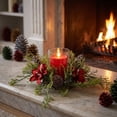 thumbnail image 6 of Aurorax Christmas Candle Holders,Christmas Candle Ring Wreath with Artificial Poinsettia Pinecones Farmhouse 12" Christmas Decorations Indoor for Table Centerpiece, 6 of 10