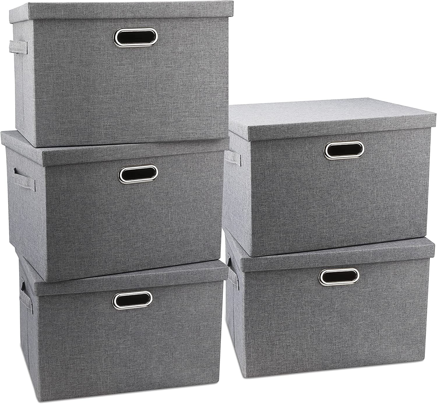 SAM Large 17" 36 Quart Bins with Lids, 5 Packs Foldable Fabric Boxes
