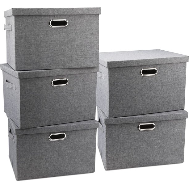 SAM Large 17" 36 Quart Bins with Lids, 5 Packs Foldable Fabric Boxes with Lids, Lidded Bins 4