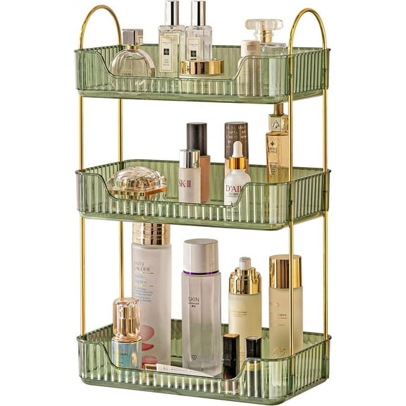 3 Tier Bathroom Organizer Countertop Makeup Perfume Tray Skincare Organizer for Bathroom Dresser Vanity (Green)