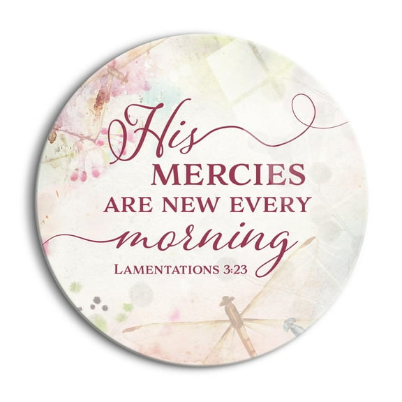 Mercies New Morning Cream Floral Blur 24 inch Glass Round Wall Hanging Sign