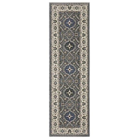 Woven Trends Trendy - HA07H - Bohemian Casual Rug, Bordered Medallion Pattern, Stain and Fade Resistant, Living Room, Entryway, Office, Low Pile Polyester Runner Rug in Blue - 2' x 8'