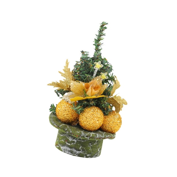 Árbol de Navidad artificial de mesa con plantas en maceta, decoración del hogar, decoración de invierno Dorado