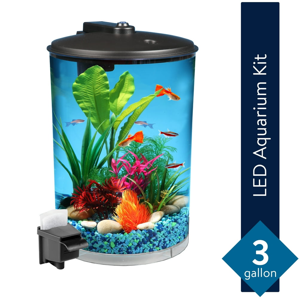 Aqua Culture 3Gallon 360 View Aquarium Kit with LED Lighting and Power