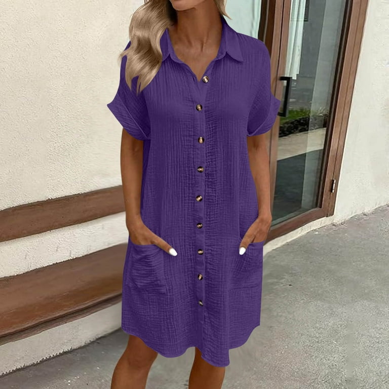 DDAPJ pyju Button Down Shirt Dresses with Pockets for Women Summer Beach  Cover Up Cotton Linen Blend Loose Midi Dress Rebajas Hoy Liquidacin Purple  XL - Walmart.com