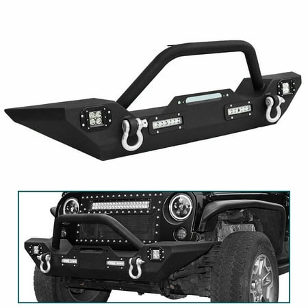 Front Bumper W/Built-in LED Lights & Winch Plate For 07-18 Jeep Wrangler