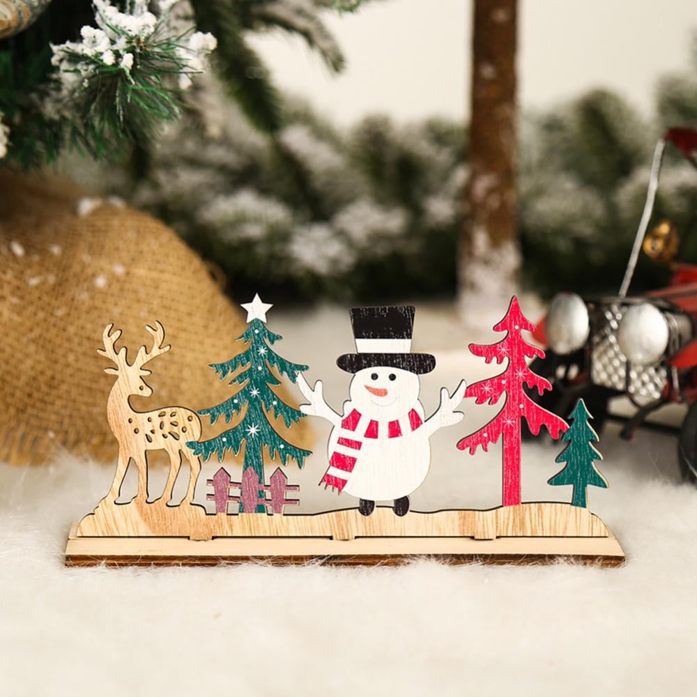Snowman Home Adornments Wooden Craft Christmas Decorations Desktop Ornaments