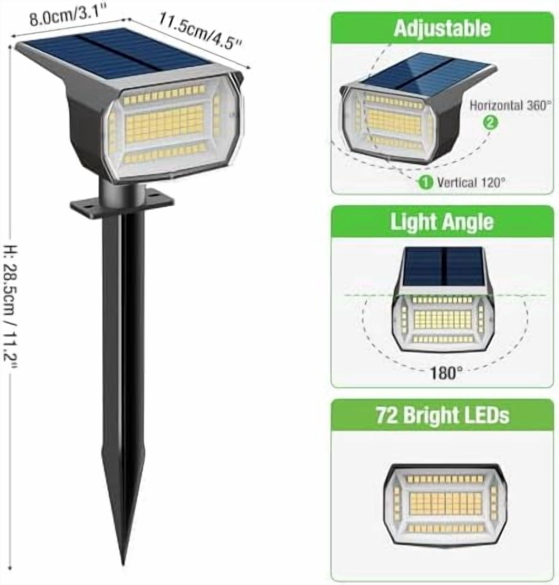 HOVMAP Solar Lights Outdoor 72 LEDs Solar Spot Lights 1500mAh Battery 3 Modes IP67 Waterproof ABS 4 Pack for Garden Yard Pathway, 4Pc Purple light