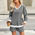 thumbnail image 5 of HAiming Women 2 Piece Striped Sets Outfits Long Sleeve V Neck Pulover Sweatshirt and Shorts Sweatsuit with Pockets, 5 of 8