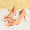 thumbnail image 2 of Nuevo estilo de banquete para mujer con tacones altos finos y poco profundos con boca puntiaguda y abertura lateral con lazo de diamantes de agua para mujer, 2 of 5