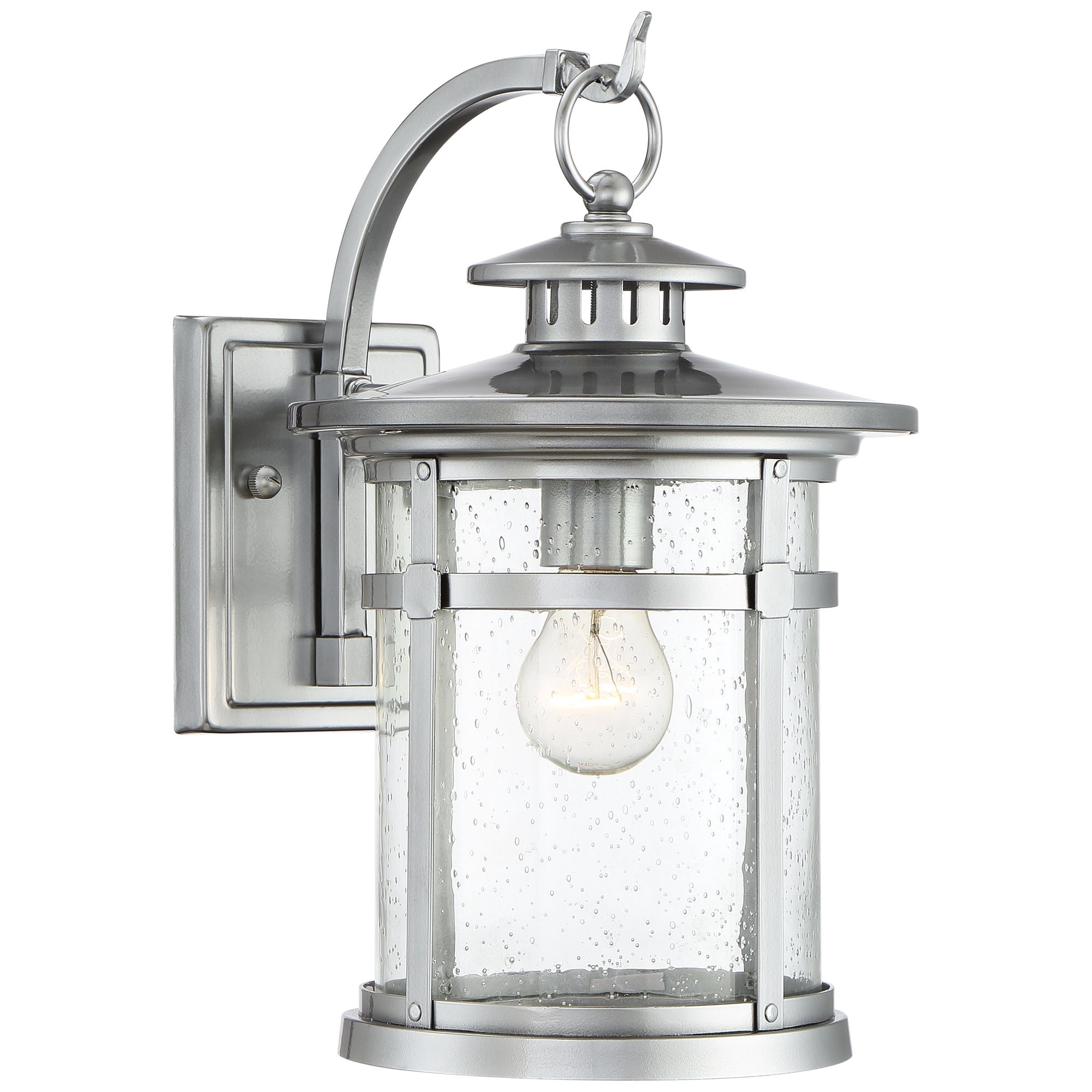 Franklin Iron Works Callaway Modern Industrial Outdoor Wall Light Fixtures Set of 2 Chrome Metal 11 3/4" Clear Seedy Glass for Post Barn