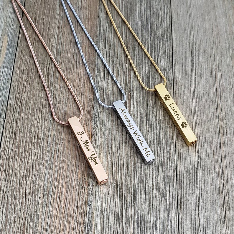 Rose Gold 3D Bar Cremation Necklace, Memorial Bar Ashes Holder Necklace, Bar Ashes Holder Container, Bar Keepsake, Bar Ashes Holder Pendant, Fill Kit and Ship Next Day! [Rose Gold, No Engraving]