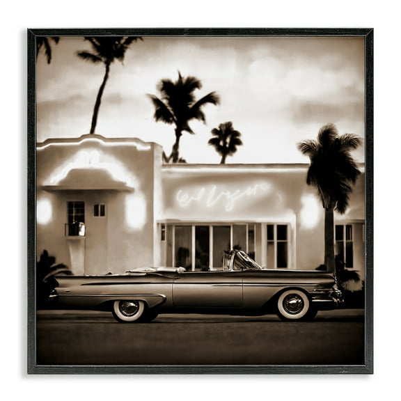 Stupell Industries Sepia Classic Car Transportation Painting Black Framed Art Print Wall Art, 12 x 12