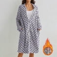 thumbnail image 2 of Arlun Full Zipper Polka Dot Print Robes for Women Fashion Long Sleeve Soft Comfy Flannel Loungewear Casual Loose Knee Length Fuzzy Winter Warm Sleepwear Bathrobe Purple XL, 2 of 8