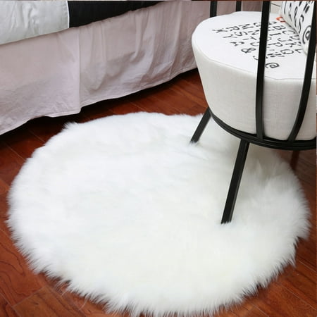 Insker 12 High Pile White Round Faux Sheepskin Fur Area Rug Ultra Soft Thick Fluffy Round Pad Carpet Hairy Mat for Bedroom Living Room Fluffy Floor